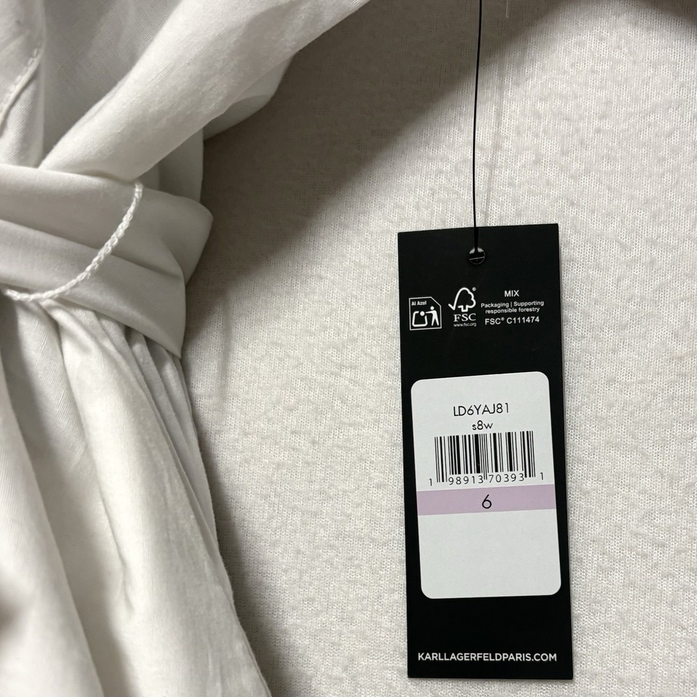 NWT KARL LAGERFELD PARIS Tie-waist Paris Border Dress, White Multi, 6, $169 - Picture 13 of 14